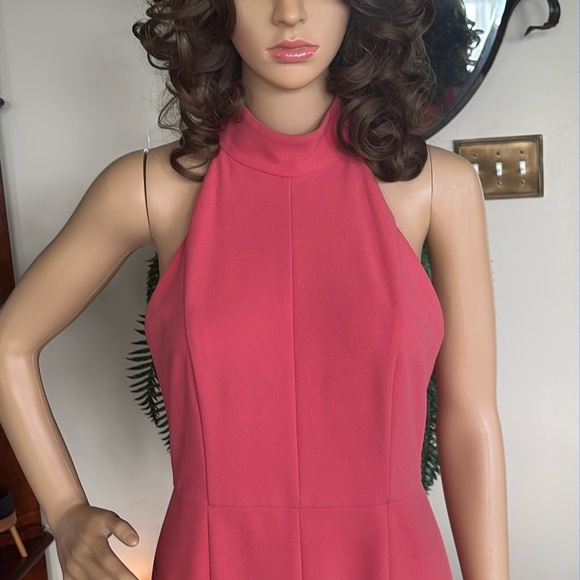 Donna Morgan Coral Tailored Midi Dress Halter Mock Neck Sleeveless Fit & Flare - Picture 5 of 16